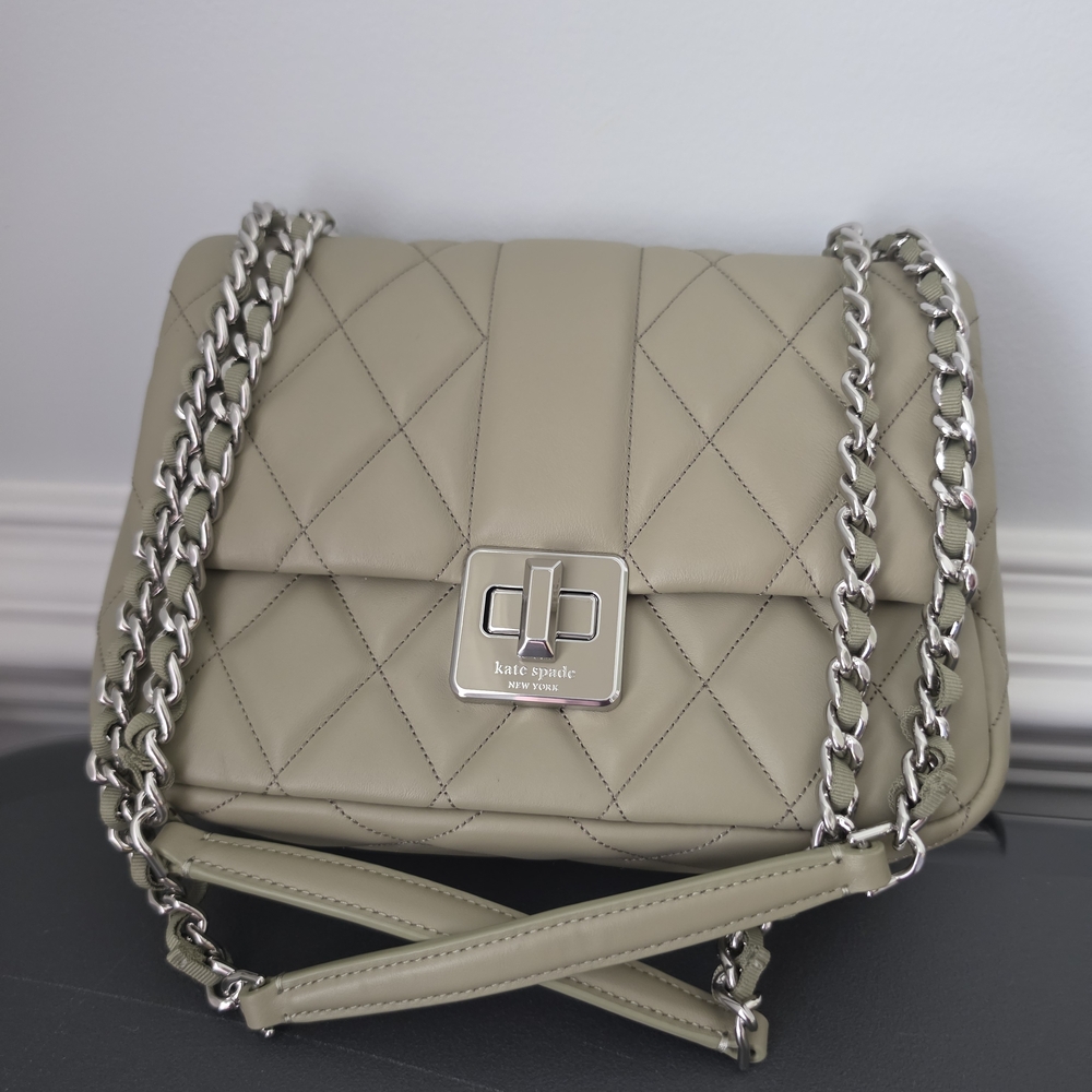 kate spade Quilted Olive-Green Shoulder Bag with Silver Chain